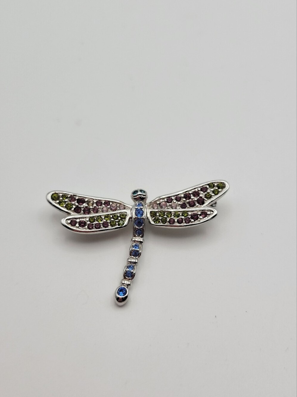 Vintage Silver tone Swarovski Dragon Fly Pastel Brooch